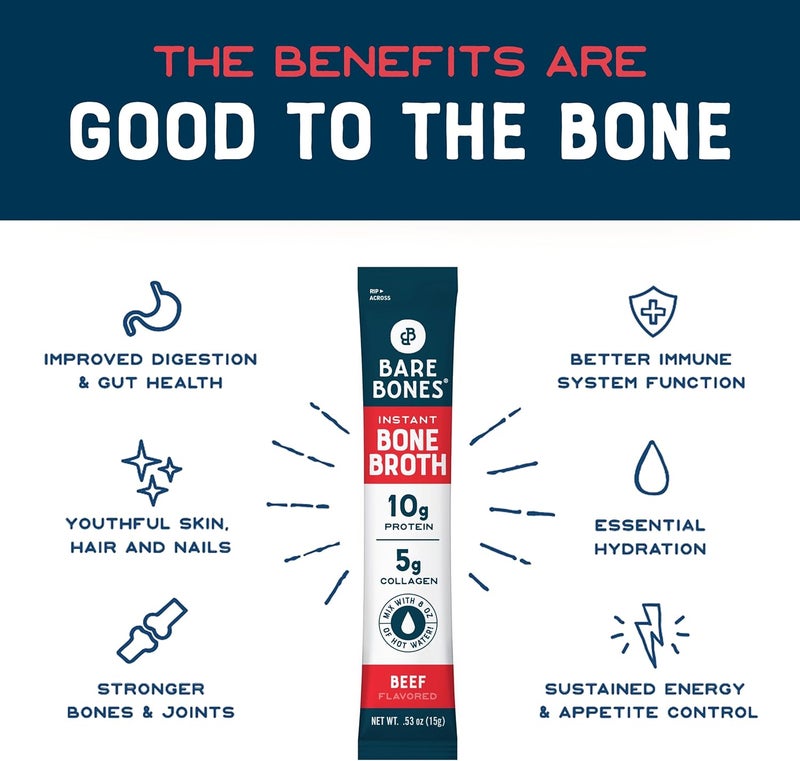 Bare Bones Beef Bone Broth Instant Powdered Mix | Rich Savory Packets on-the-Go No Artificial Flavors | 100% Grass Fed Keto & Paleo Friendly | 10g Protein | 4 Pack - Image 3